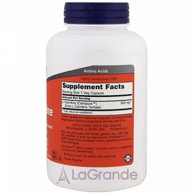 Now Foods L-Carnitine 500 mg L-, 500 