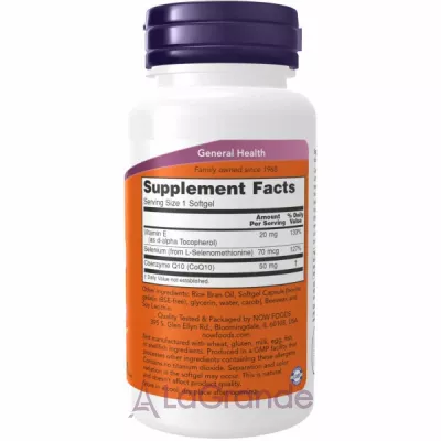 Now Foods CoQ10 50 mg with Selenium and Vitamin E  Q10, 50 ,     