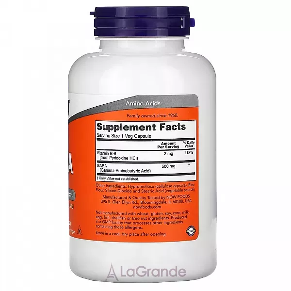 Now Foods Supplements GABA 500mg ���� (�����-����������� �������) ��� ��������� �����