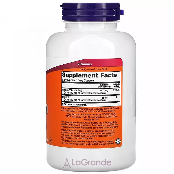 Now Foods Flush-Free Niacin 500 mg ������ (������� �3), ��� �����������, 500 ��