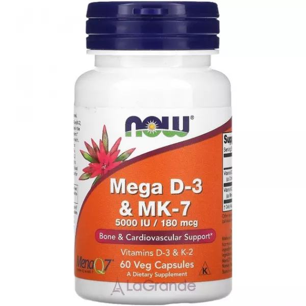 Now Foods Supplements MEGA D-3 & MK-7 5000 IU/180 mcg �������������� �������� (³���� D3 � ������� �2) ��� �������-������� ������� �� ������ �����