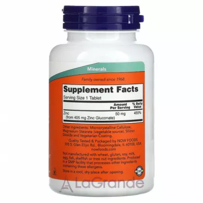 Now Foods Supplements Zinc Gluconate 50 mg    , '  