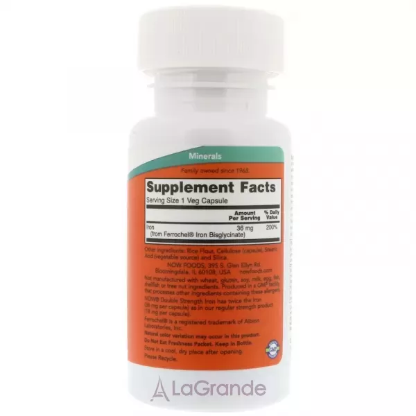 Now Foods Iron 36 mg �����, ������� ����, 36 ��