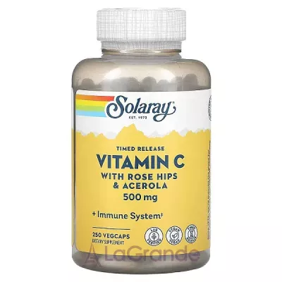 Solaray Vitamin C with Rose Hips & Acerola Timed Release 500mg ³     ,        