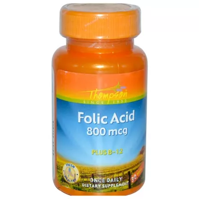 Thompson Folic Acid Plus B-12 800 mcg 볺   ³ B12 800 /5    