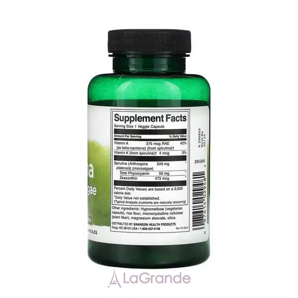 Swanson Spirulina Blue-Green Alhae 500mg ������� ������� 