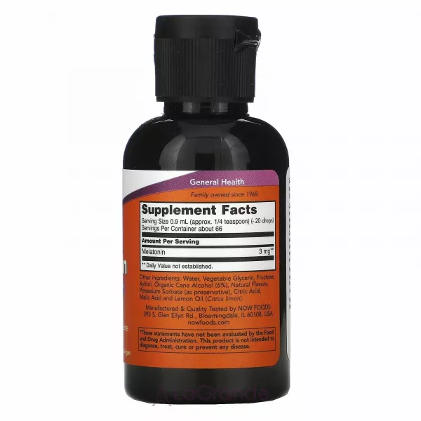 Now Foods Liquid Melatonin 3 mg ��������� ����� � ������ �����, 3 ��