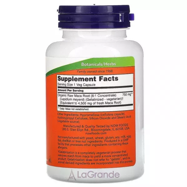Now Foods Raw Maca 750 mg ���� ����, 750 ��