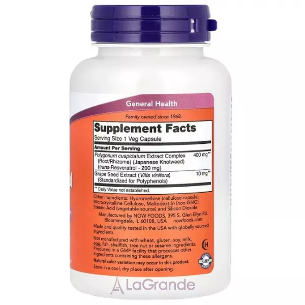 Now Foods Natural Resveratrol 200 mg ����������� �����������, 200 �� (�������� �������-������� �������)