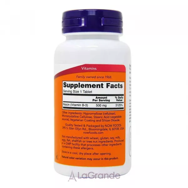 Now Foods Niacin 500 mg ³���� B3 ͳ����, 500 ��