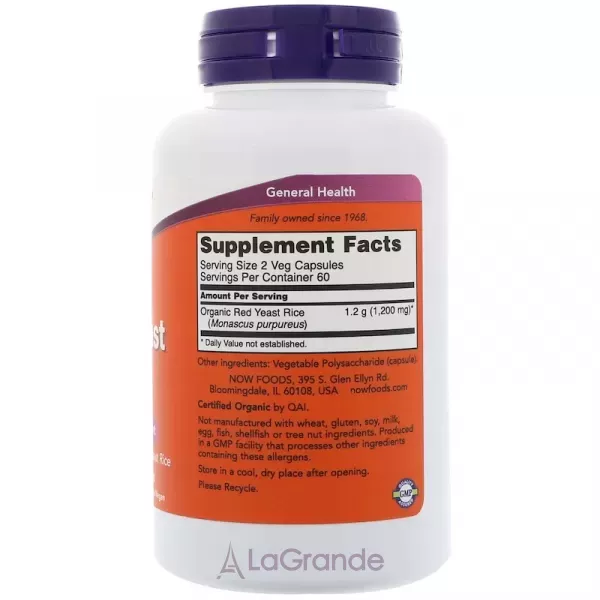 Now Foods Red Yeast Rice 600 mg ������� ��������� ���, 600 ��