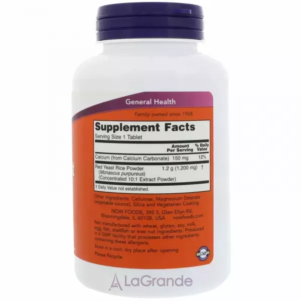 Now Foods Red Yeast Rice 1200 mg �������� ��������� ���, 1200 ��