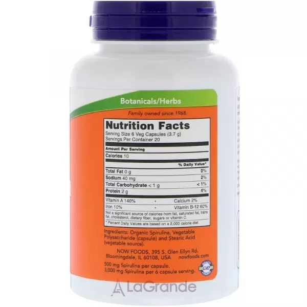Now Foods Spirulina 500 mg ������� ����������, 500 ��