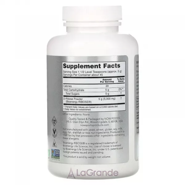 Now Foods D-Ribose Powder D-������, �������, 5000 ��