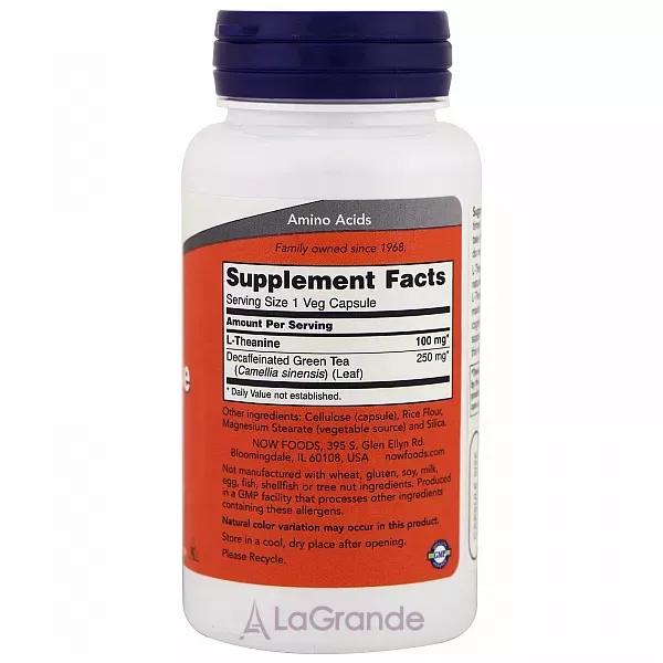Now Foods L-Theanine 100 mg L-������, 100 �� (�������� �������, ���������� ��� ����������, ��������� ��������-���������� ��c����)