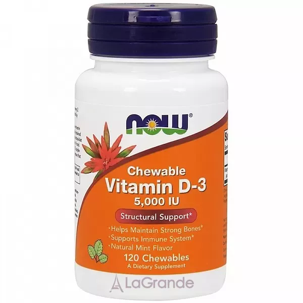 Now Foods Chewable Vitamin D3 5000 IU ³���� �3, 5000 ��, �������� �������� � ������ �'���