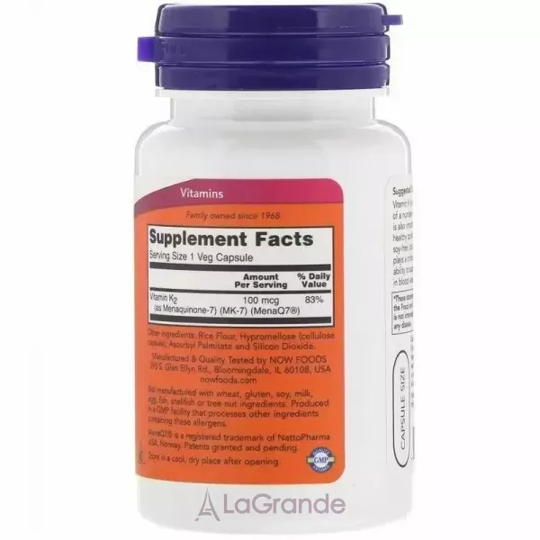 Now Foods MK-7 Vitamin K-2 100 mcg MK-7 ³���� K-2, 100 ���