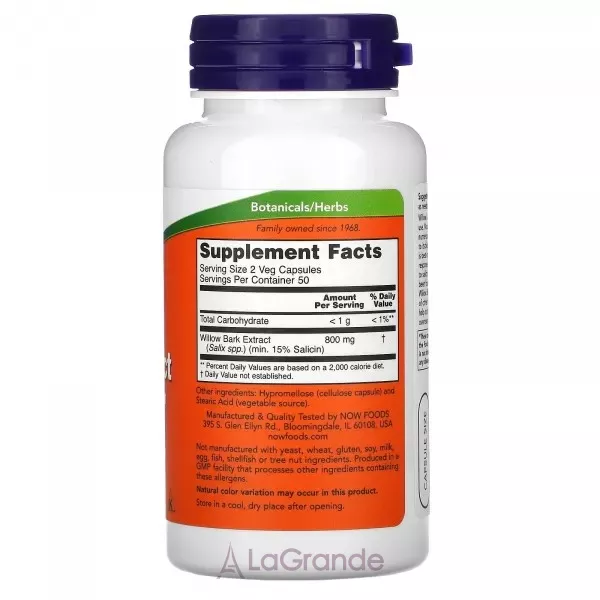 Now Foods Willow Bark Extract 400 mg �������� ���� ��� �����, 400 ��
