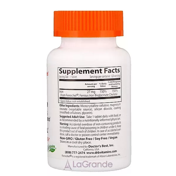 Doctor's Best High Absorption Iron with Ferrochel 27 mg ĳ������ ������� 
