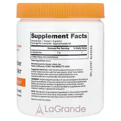 Doctor's Best Pure L-Glutamine Powder  