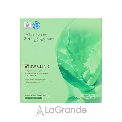 3W Clinic Aloe Full Water Activating Skin 3 Kit Set (f/cream/50ml + emulsion/150ml + emulsion/30ml + f/toner/150ml + toner/30ml)         