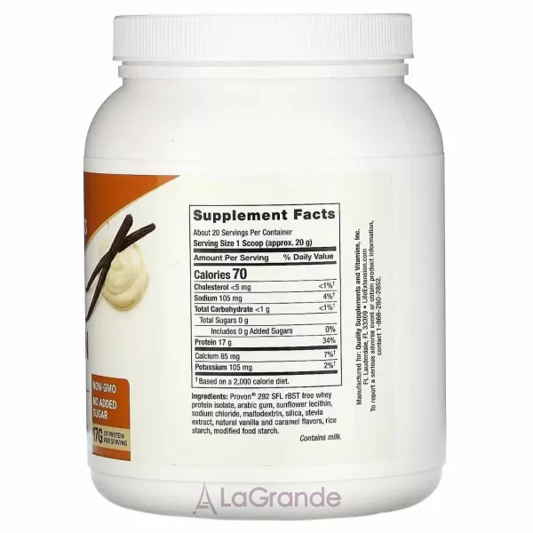 Life Extension Whey Protein Isolate Vanilla Flavor ������ ������������� �����, �� ������ ������