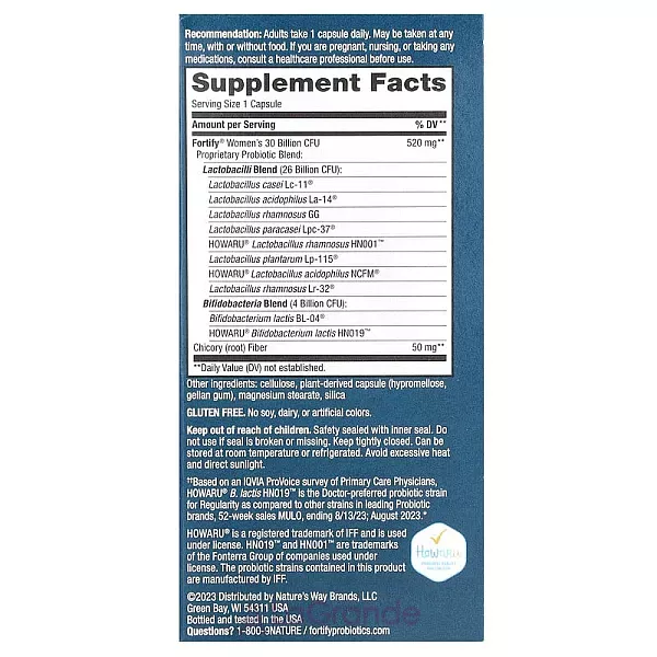 Nature's Way Fortify Women's Probiotic + Prebiotics Everyday Care ���������� ��������� � ����������� ��� ������, 30 ���� ���