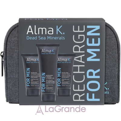 Alma K. Recharge Travel Kit For Men (sh/gel/75ml + ash/balm/40ml + sh/balm/40ml bag)    