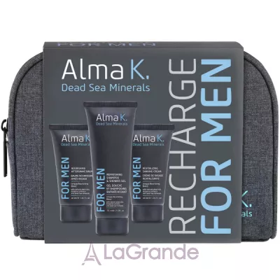 Alma K. Recharge Travel Kit For Men (sh/gel/75ml + ash/balm/40ml + sh/balm/40ml bag)    