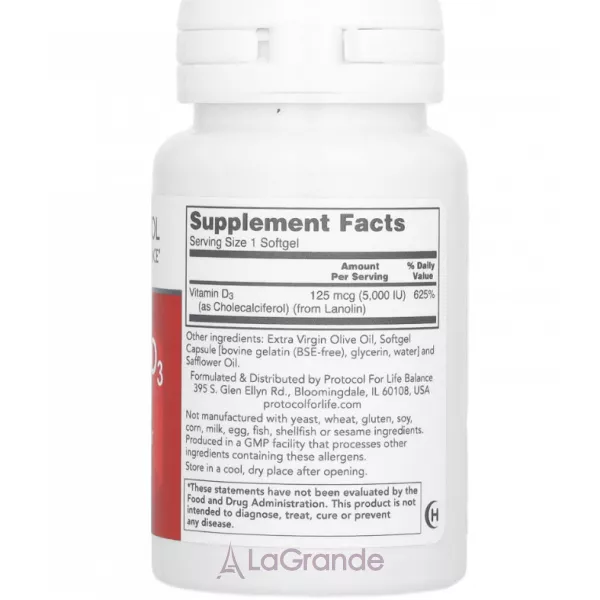 Protocol for Life Balance Vitamin D-3 5000 IU ³���� D3 �������������� 5000 �� � �'���� ���������