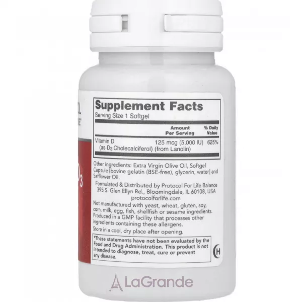 Protocol for Life Balance Vitamin D-3 5000 IU ³���� D3 �������������� 5000 �� � �'���� ���������
