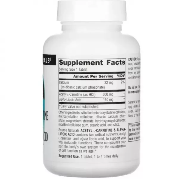 Source Naturals Acetyl L-Carnitine & Alpha Lipoic Acid 650 mg ������� ������� 