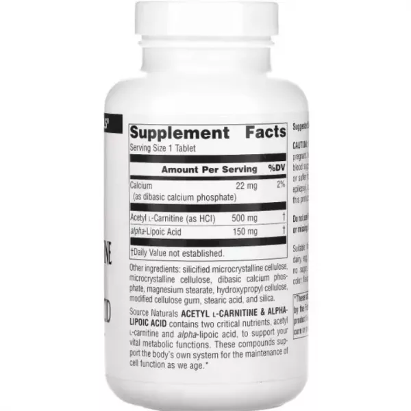 Source Naturals Acetyl L-Carnitine & Alpha Lipoic Acid 650 mg ������� ������� 