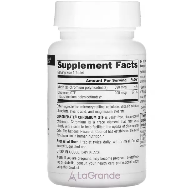 Source Naturals Chromemate Chromium GTF 200 mcg ������� ������� ��� ��������� ����������� ������ ������� � ��������� 