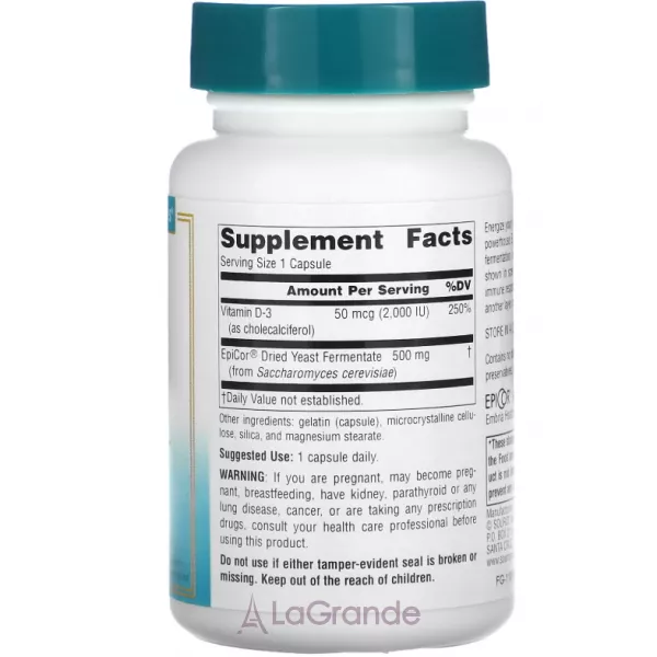 Source Naturals Wellness EpiCor with Vitamin D-3 500 mg ������� ������� ��� ��������� �������� ������� 