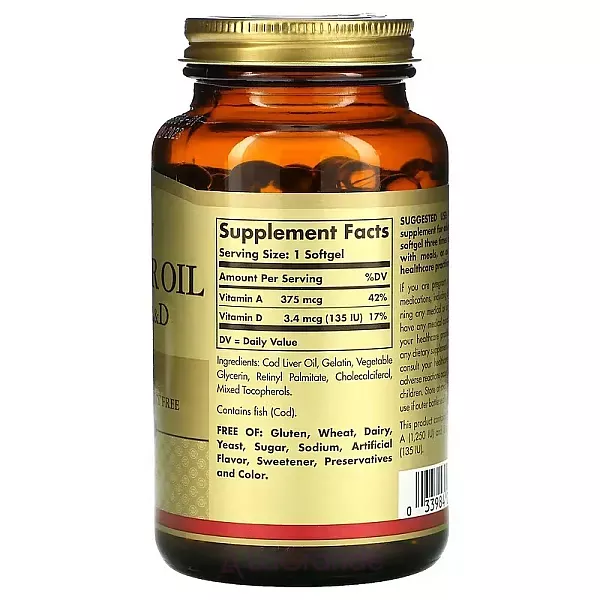 Solgar Chromium Cod Liver Oil Vitamins A & D ³����� � �� D3 � ������� �����, 1250 ��/135 ��