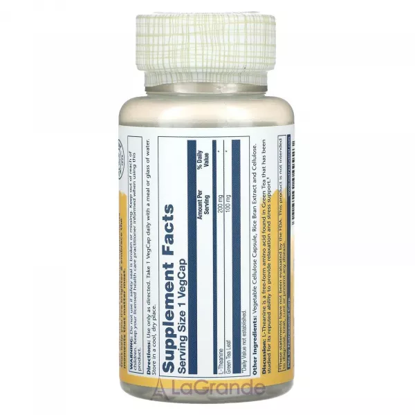 Solaray L-Theanine 200 mg ĳ������ ������� ��� ������������, �������� ��� ����� 