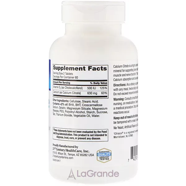 21st Century Calcium Citrate Maximum + D3 ĳ������ ������� 