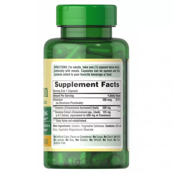 Puritan's Pride Cinnamon with High Potency Chromium 1000 mg ����������� ������� 