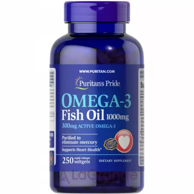 Puritan's Pride Omega-3 Fish Oil 1000 mg (300 mg Active Omega-3) ĳ������ ������� 