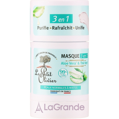 Le Petit Olivier Aloe Vera & Green Tea 3in1 Face Mask -  