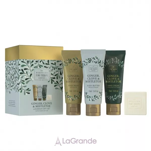 Scottish Fine Soaps Ginger, Clove & Mistletoe Luxurious Gift Set ���� (wash/75ml + but/75ml + cr/75ml + soap/40g)