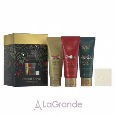 Scottish Fine Soaps Spiced Apple Luxurious Gift Set  (wash/75ml + but/75ml + cr/75ml + soap/40g)