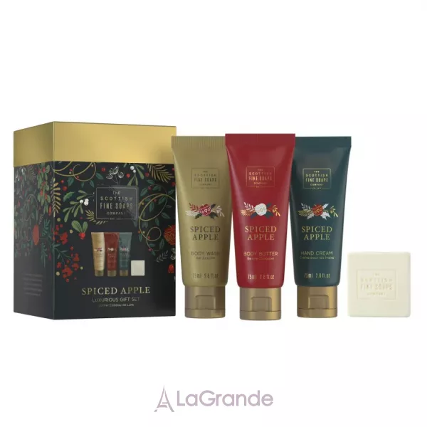 Scottish Fine Soaps Spiced Apple Luxurious Gift Set ���� (wash/75ml + but/75ml + cr/75ml + soap/40g)