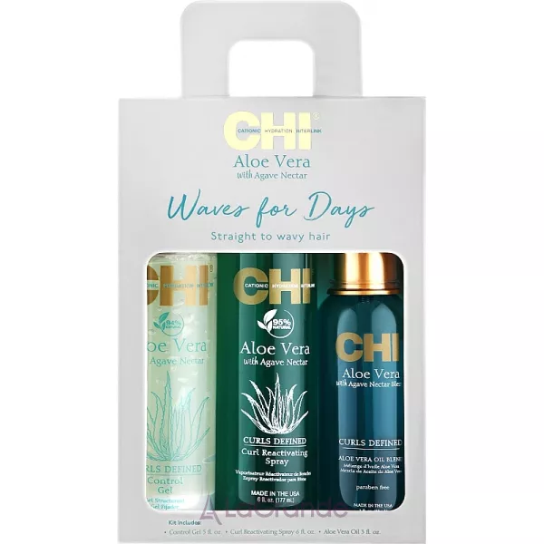 CHI Aloe Vera Waves For Days Kit ����� ��� ����� (h/gel/147ml + spray/177ml + h/oil/89ml)