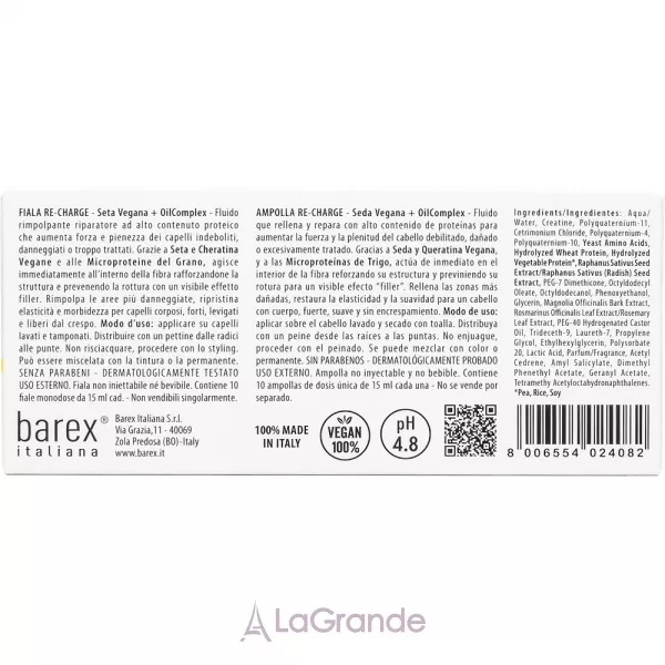 Barex Italiana Olioseta Filler Re-Charge Fluid Vegan Silk + Oilcomplex ����������������� ������-�����