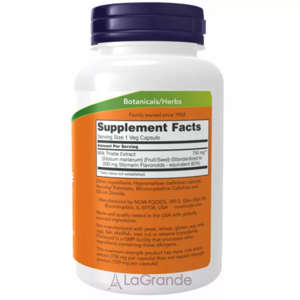 Now Foods Milk Thistle Extract 750mg Silymarin 600mg �������� ���������� ����������� ���� 750 ��