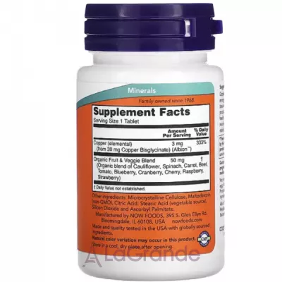 Now Foods Copper Glycinate 3 mg   3 