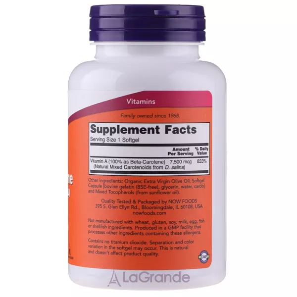 Now Foods Natural Beta Carotene 7500mcg (25000IU) ����������� ����-������� 7500 ��� (25 000 ��),������� ��������