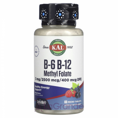 KAL B-6 B-12 Methyl Folate 3 mg/2500 mcg/400 mcg   